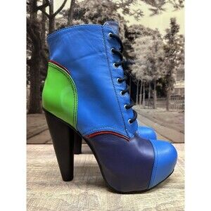 Versace women size 39 US 8 heel platform ankle booties blue green purple leather